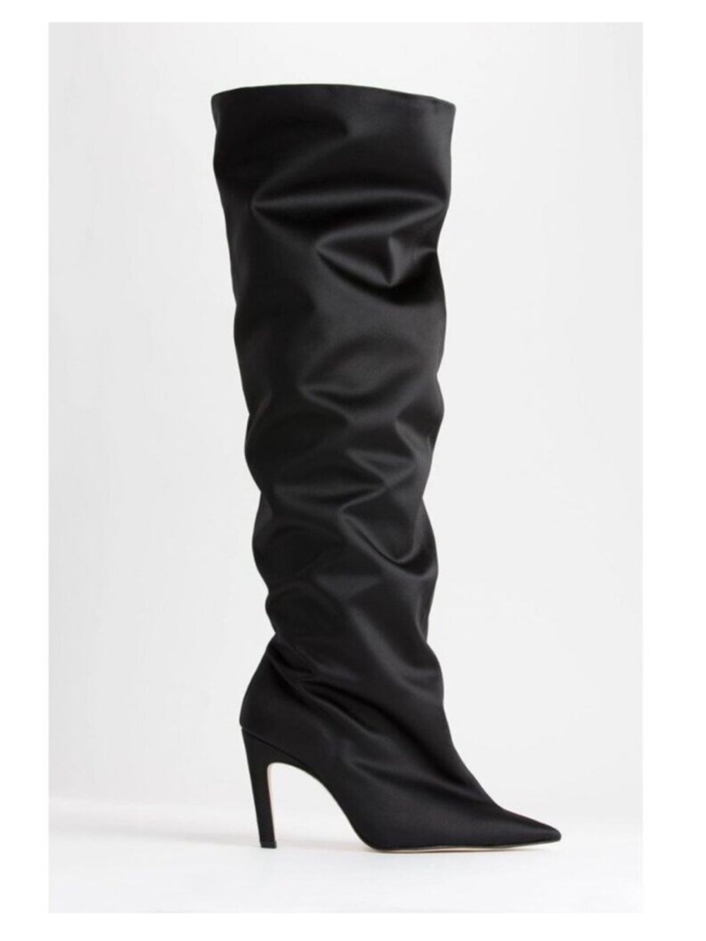 Good American Black Satin Slouchy Stiletto Boot *NEVER WORN*